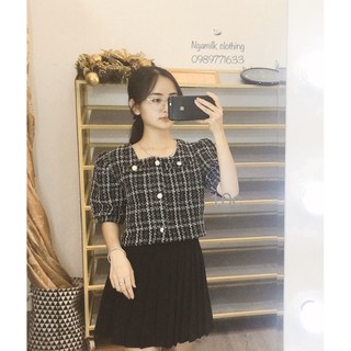 Áo dạ tweed kẻ đen trắng