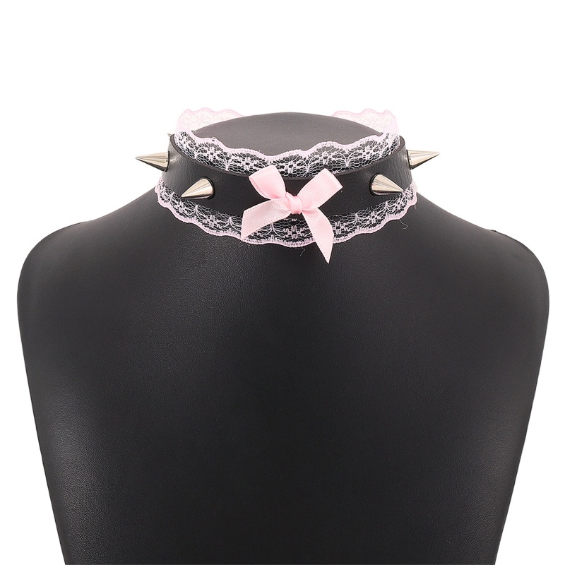 Vòng Cổ Choker Bằng Da Pu Phối Đinh Tán Kim Loại Phong Cách Harajuku