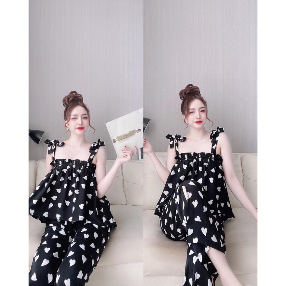 Đồ Ngủ Sexy Nữ, Bộ Ngủ Hai Dây Cột Nơ Quần Dài Xẻ Tà Chất Mango Dưới 65Kg . | BigBuy360 - bigbuy360.vn