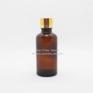 Chai đựng tinh dầu thủy tinh 50ml màu nâu - Nắp vàng trơn nhỏ giọt ( LOẠI ĐẸP )