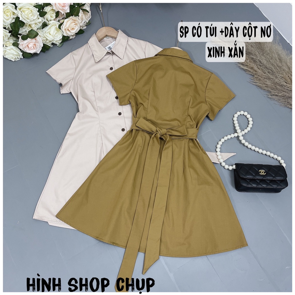 Váy Đầm Sơ Mi Thô Ngắn Tay Cổ Đức sau lưng cột nơ xinh xắn Phong Cách Thanh Lịch -Thời Trang VADA (Đ45) | BigBuy360 - bigbuy360.vn