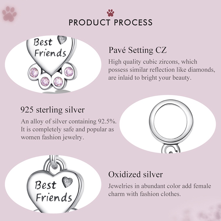 Mặt dây chuyền/ vòng tay BAMOER bằng bạc 925 hình trái tim thời trang dành cho nữ