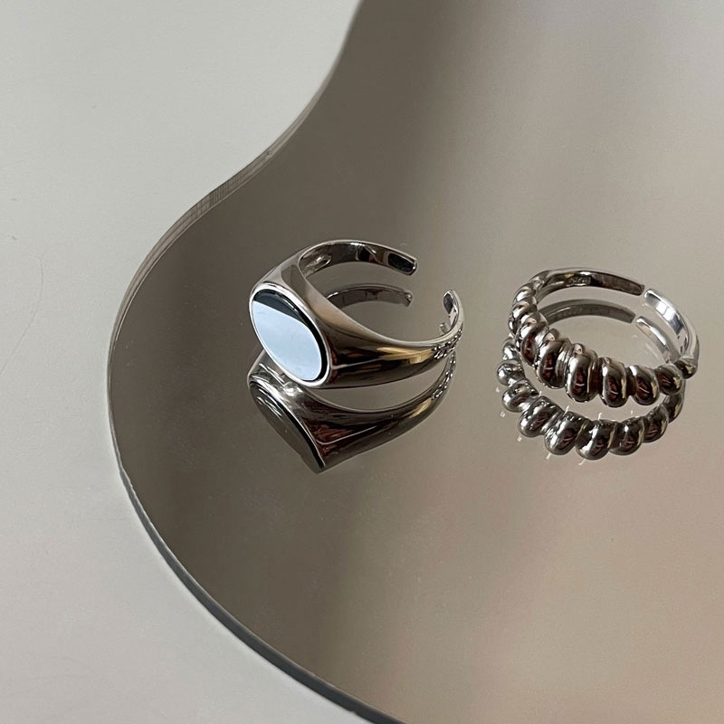 Nhẫn Hở Đính Đá Đen / Bạc Hình Oval Điều Chỉnh Được Phong Cách Hip Hop Cổ Điển Thời Trang Cho Nữ