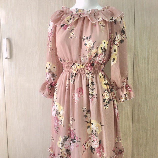Đầm trễ vai NHIỀU MÀU đầm vintage tay ngắn họa tiết hoa đầm bầu đi biển-8