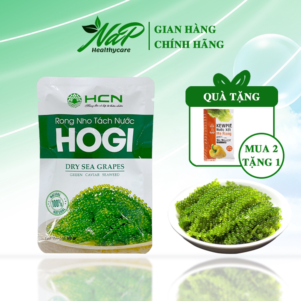 Rong nho tách nước TẶNG kèm sốt mè rang - Rong nho Hogi giàu dinh dưỡng 20g/gói, NaP HealthyCare