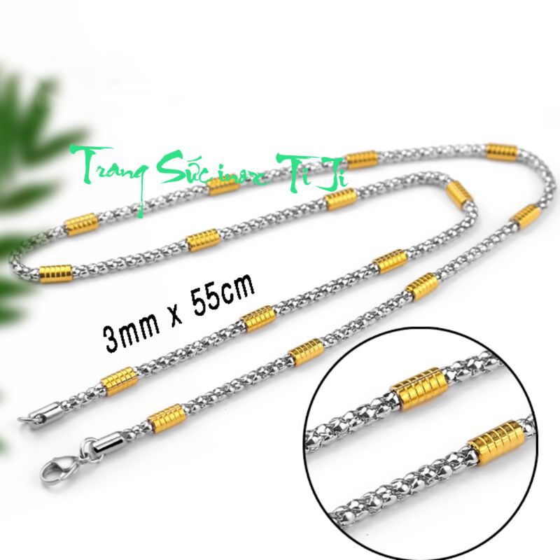 Dây chuyền inox bọc khúc nam nữ trắng vàng