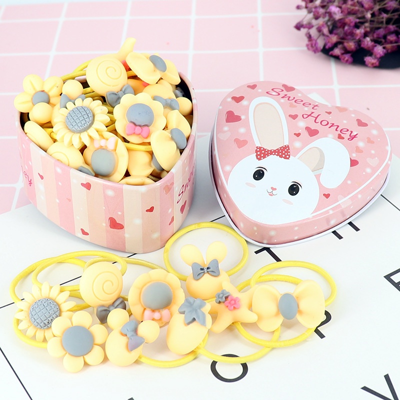 [ĐẸP - RẺ] Hộp sắt 20 Dây Buộc Tóc nhiều hình dễ thương cho bé Cho Bé TO28