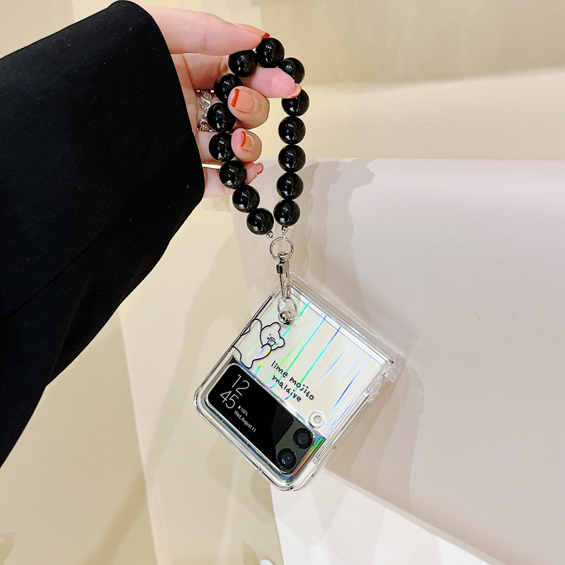 Ốp Điện Thoại Cứng Trong Suốt In Hình Gấu Dễ Thương Kèm Dây Đeo Cho Samsung Galaxy Z Flip 3 Z Flip3 ZFlip3 ZFlip 3