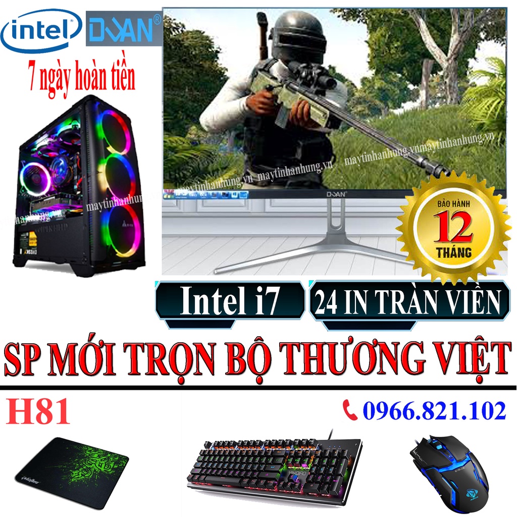 Bộ máy tính chơi game MỚI màn 24 Led NEW chip intel i7 trọn bộ chuyên chơi game lol, cf, fifa online, pugb mobi, gata 5