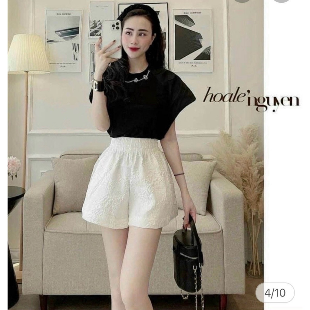 Quần short nữ ống rộng kiểu lưng thun siêu cao hàng quảng châu chất vải giấy đẹp cao cấp thời trang 