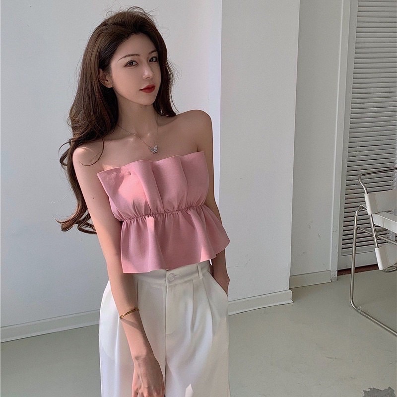 Áo ống croptop xếp ly Ulzzang(sẵn)