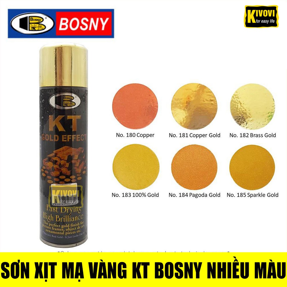 Bình Sơn Xịt Mạ Vàng Bosny 18K 24K KT Màu 181 182 183 184 185 - Sơn Xe Máy - Bình Xịt Mạ Vàng Tạo Hiệu Ứng Gold