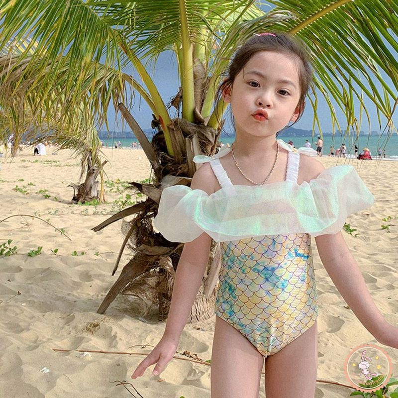 Bộ Đồ Bơi Một Mảnh Không Tay Phối Ren Dành Cho Bé Gái