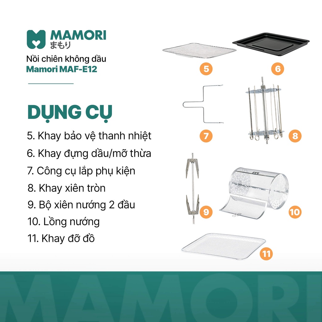 Nồi chiên không dầu mamori MAF-E12 chính hãng, nồi chiên không dầu 12 lít