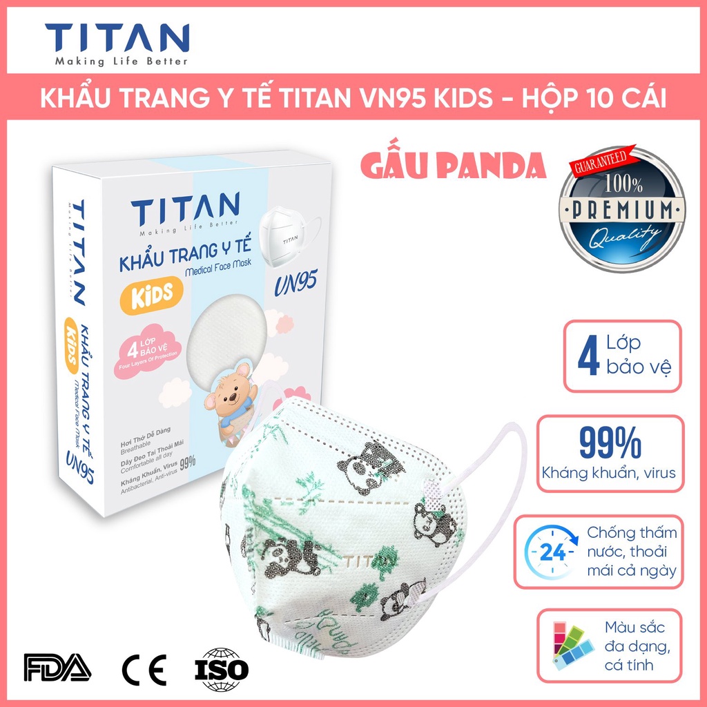 FAMAPRO x TITAN VN95 KIDS COMBO 5 HỘP Khẩu trang y tế cao cấp 4 lớp kháng khuẩn