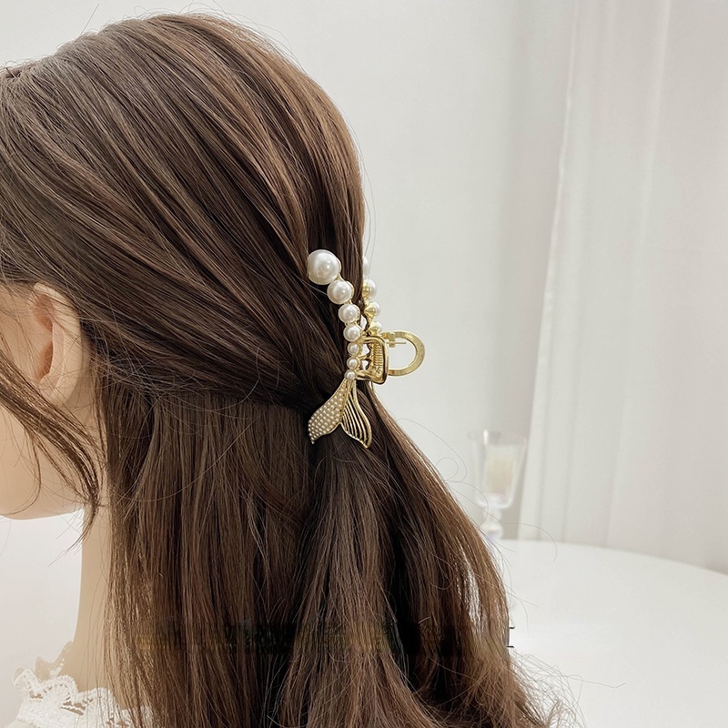 Kẹp Tóc Kim Loại Hình Hoa Đính Ngọc Trai Phong Cách vintage Hàn Quốc Cho Nữ