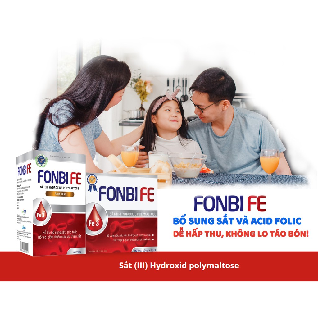 Sắt Bầu Fonbi Fe Hộp 60 viên giúp bổ sung sắt axit Folic Hàng Chính Hãng Công Ty