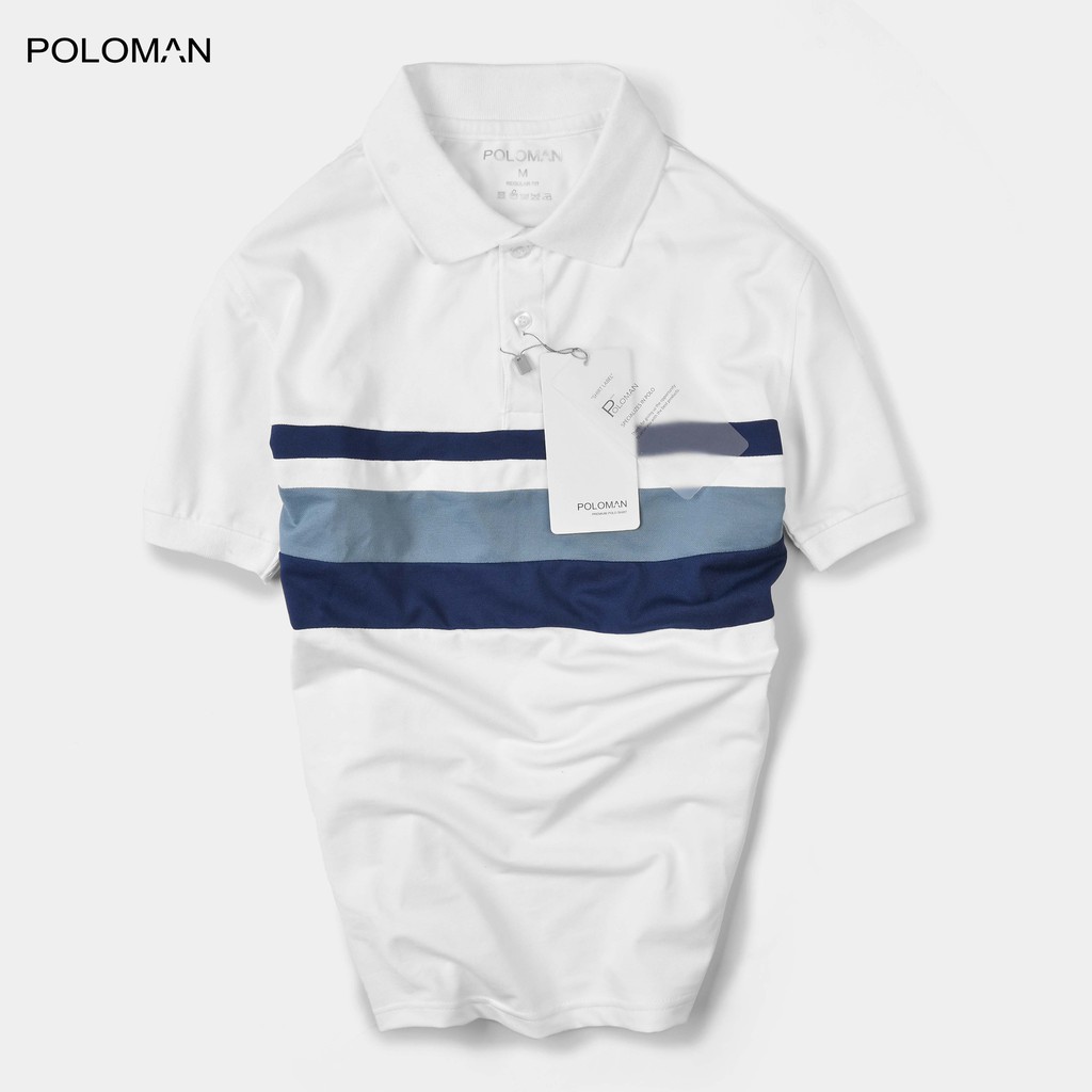 Áo Polo nam phối ngang Nelux vải cá sấu Cotton Trắng P01 - POLOMAN