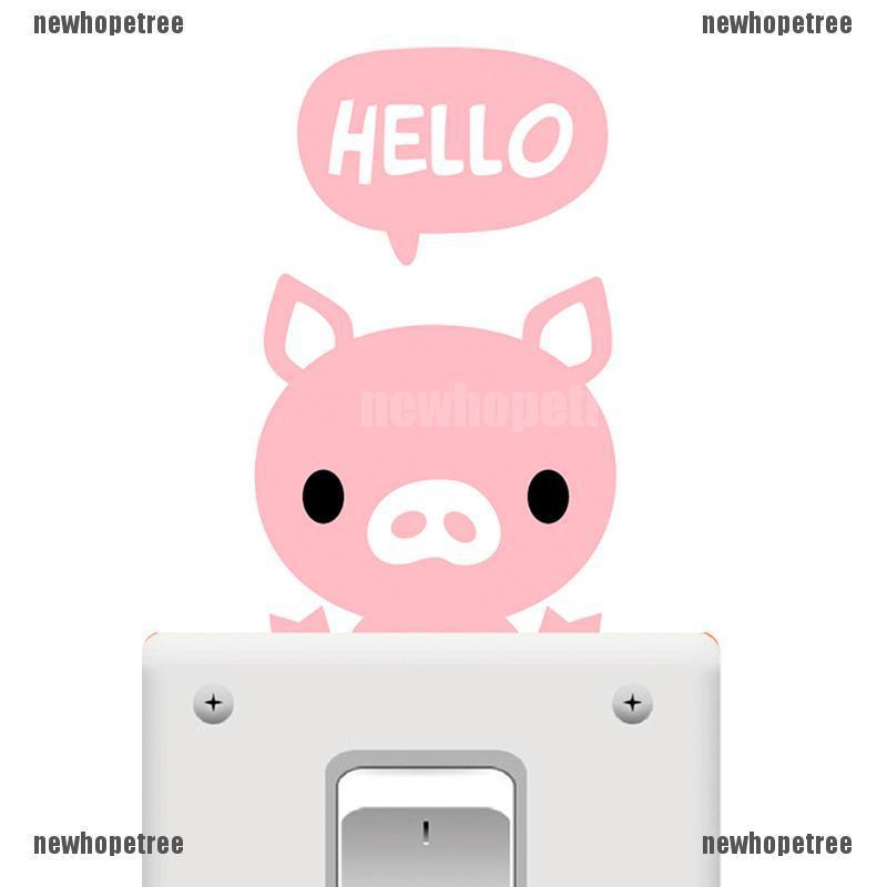 Sticker nghệ thuật dán tường, cửa sổ hình chú heo nhỏ nói Hello