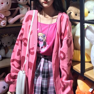 Áo khoác len cardigan họa tiết da báo thụng trẻ trung