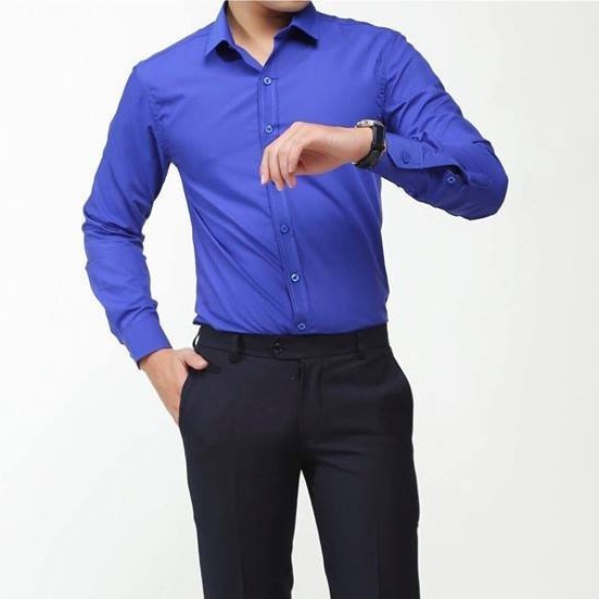 Áo sơ mi dài tay áo kiểu nam  hàn quốc công sở đẹp F8888 Xanh Dương SMT003