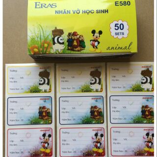 Set 15 nhãn vở học sinh loại to eras e580