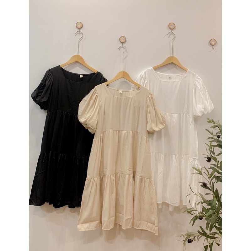 [ Quà Tặng Là Nước Xả Vải Bạn Nha ] Váy babydoll voan trơn bồng bềnh 👗FREESHIP👗 Đầm nữ 3 tầng cổ tròn xinh xắn  ཾ