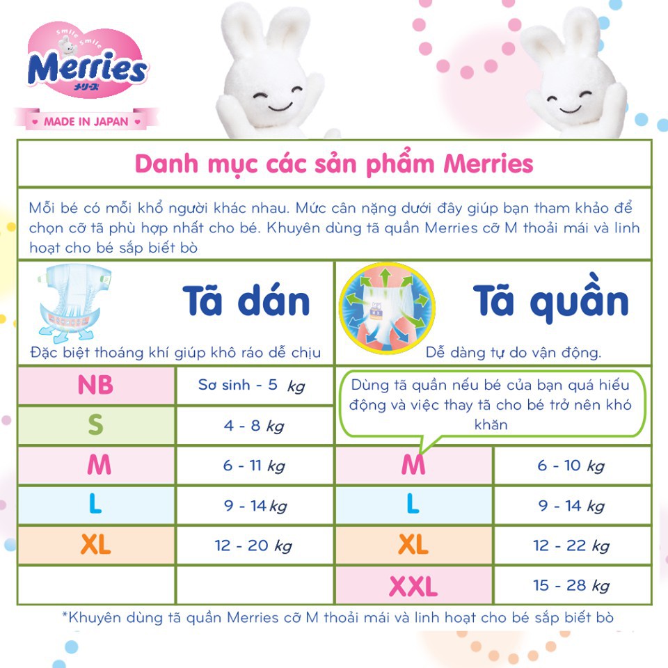 Combo 2 Bịch Bỉm Dán/Quần Merries Nội Địa Nhật Bản NB96, S88, M68, L58, M64, L50, XL44, XXL28