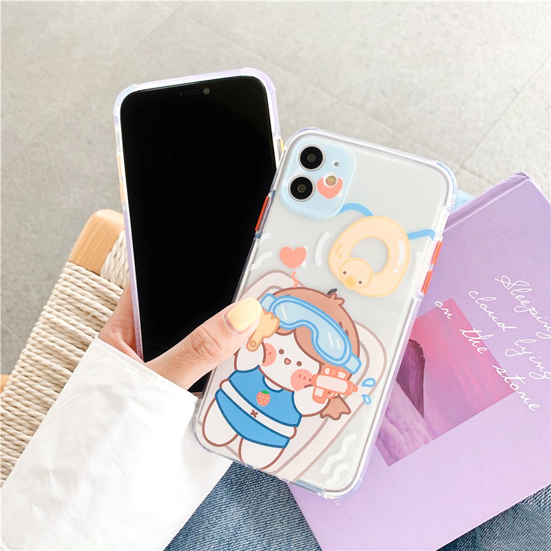 Ốp lưng iphone Roro Cute viền màu chống trượt 5/5s/6/6plus/6s/6splus/7/7plus/8/8plus/x/xr/xs/11/12/pro/max/plus/promax