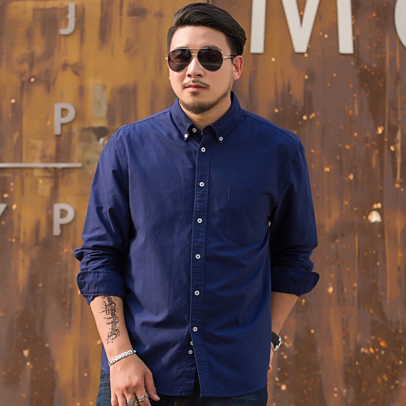 Áo Sơ Mi Công Sở Vải Oxford 100% Cotton Tay Dài Oversize Màu Trơn Cho Nam