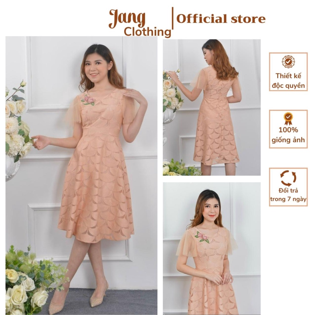 Váy đầm dự tiệc lệch vai dáng xòe chất ren cao cấp sang chảnh độc quyền Jangclothing