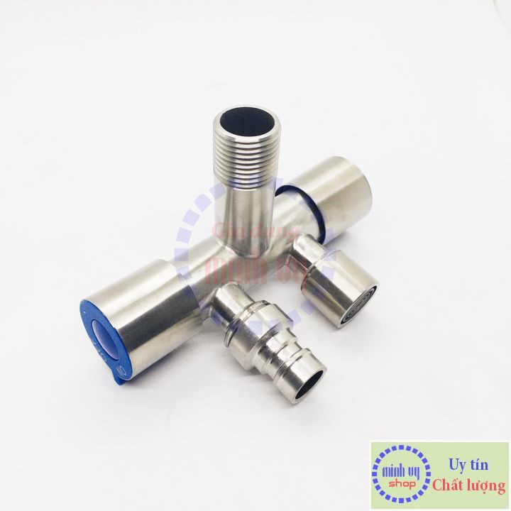 Van Nước 2 cổng xả có điều khiển riêng biệt dạng vòi chia nước - đầu ra 21mm, Chất liệu bằng Inox SUS304 -VC2xanh90