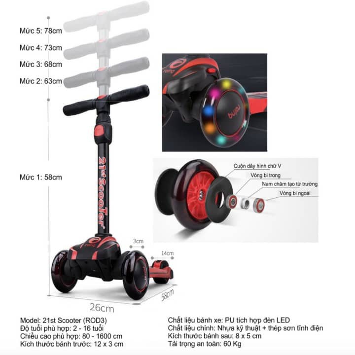 Xe trượt scooter 21st có giảm xóc, 3 bánh phát sáng cao cấp cho bé ( Tặng kèm 7 món bảo vệ cho bé ) - Home and Garden