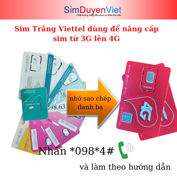 Sim Trắng Viettel dùng nâng cấp sim lên 4G chống nóng máy