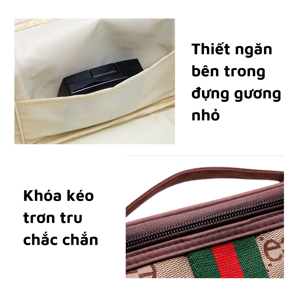 Túi vải đựng mỹ phẩm đồ trang điểm makeup và trang sức du lịch cao cấp họa tiết
