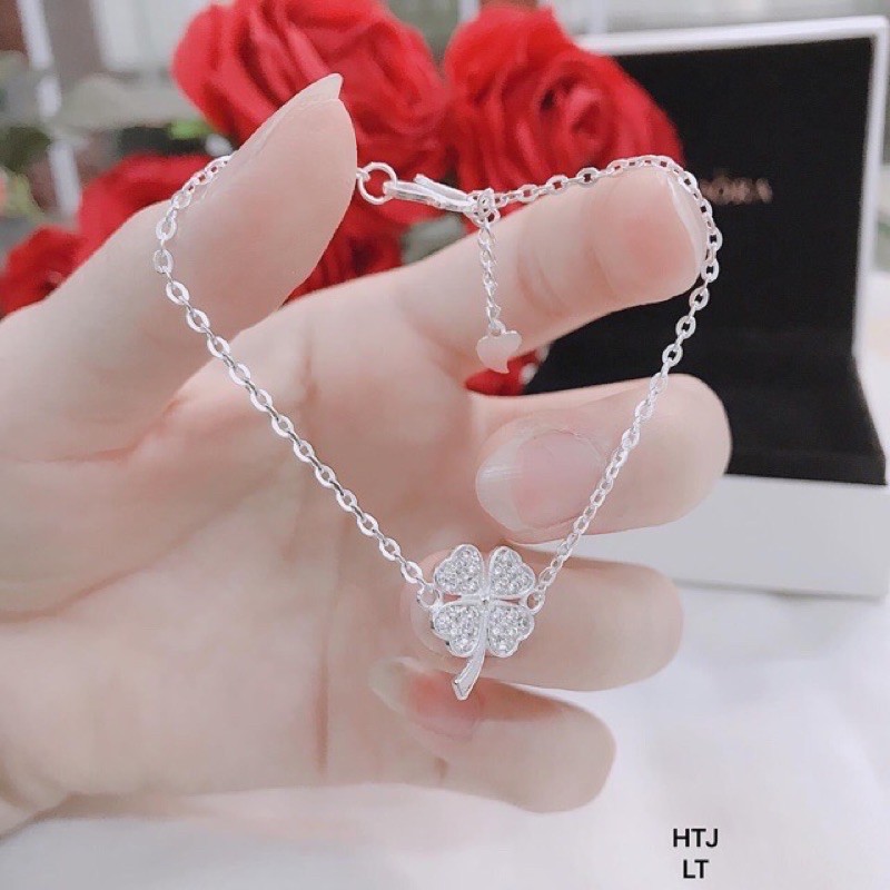 Lắc tay nữ cỏ 4 lá bạc ta , Lắc tay cỏ bốn lá may mắn - Lắc tay bạc đẹp THJ