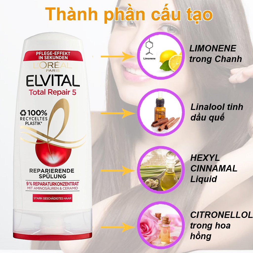 Dầu xả dưỡng tóc suôn mượt LOREAL ELVITAL giúp làm mềm mượt phục hồi tóc hư tổn 200ml