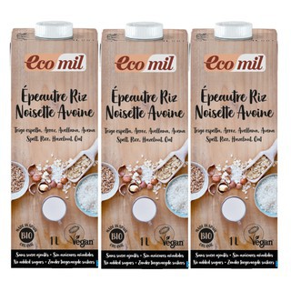 [Lốc 3 Hộp] Sữa Hạt Từ Gạo Lúa Mì Yến Mạch Và Hạt Phỉ Hữu Cơ Ecomil (1L) - Organic Spelt, Rice, Hazelnut, Oat Milk (1L)