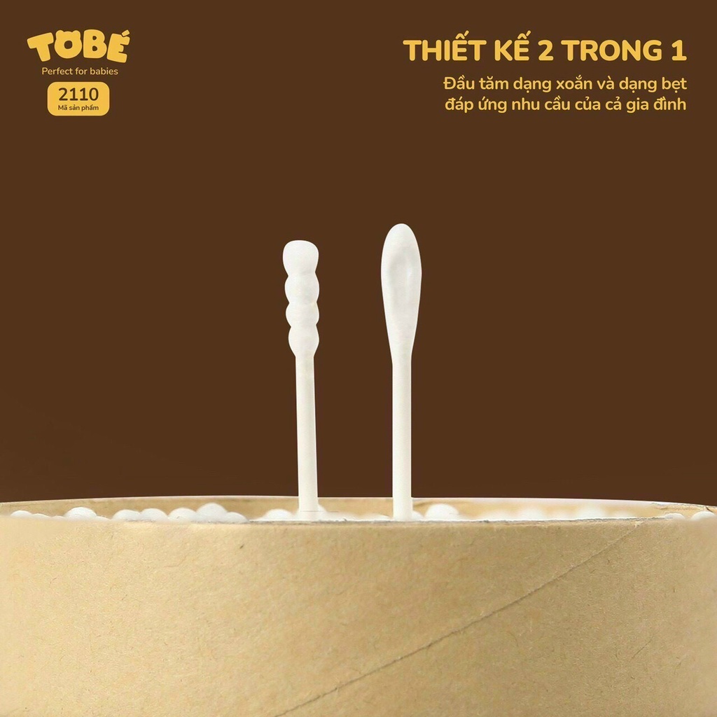 Tăm bông sơ sinh hãng TOBÉ an toàn cho bé, tiện lợi cho cả gia đình hộp 400 que⚡️𝐌𝐈𝐄̂̃𝐍 𝐏𝐇𝐈́ 𝐒𝐇𝐈𝐏⚡️