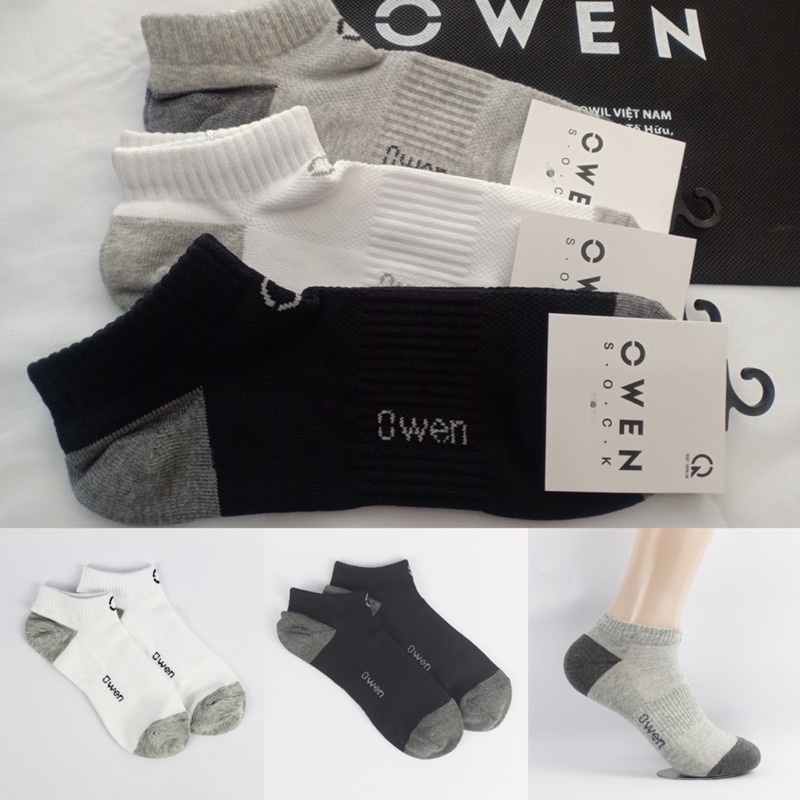 OWEN - Tất nam cổ ngắn viền gót 100% cotton CHÍNH HÃNG