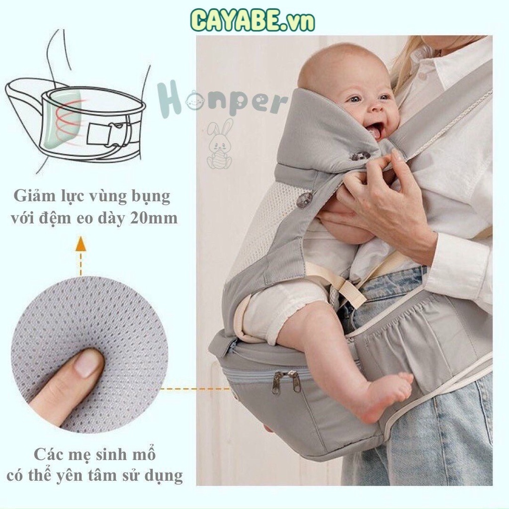 Địu ngồi cho bé 9 tư thế có đỡ cổ, êm mềm, chống chân vòng kiềng Honper cao cấp (sơ sinh - 4 tuổi)