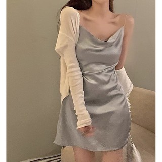 Đầm lụa cổ đổ 2 dây hở lưng Ulzzang(sẵn)