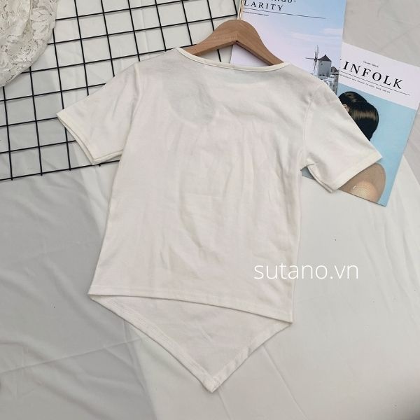 Áo phông kiểu nữ chất zip co giãn phối khuy khóa cổ sang chảnh lịch sự A605 SUTANO