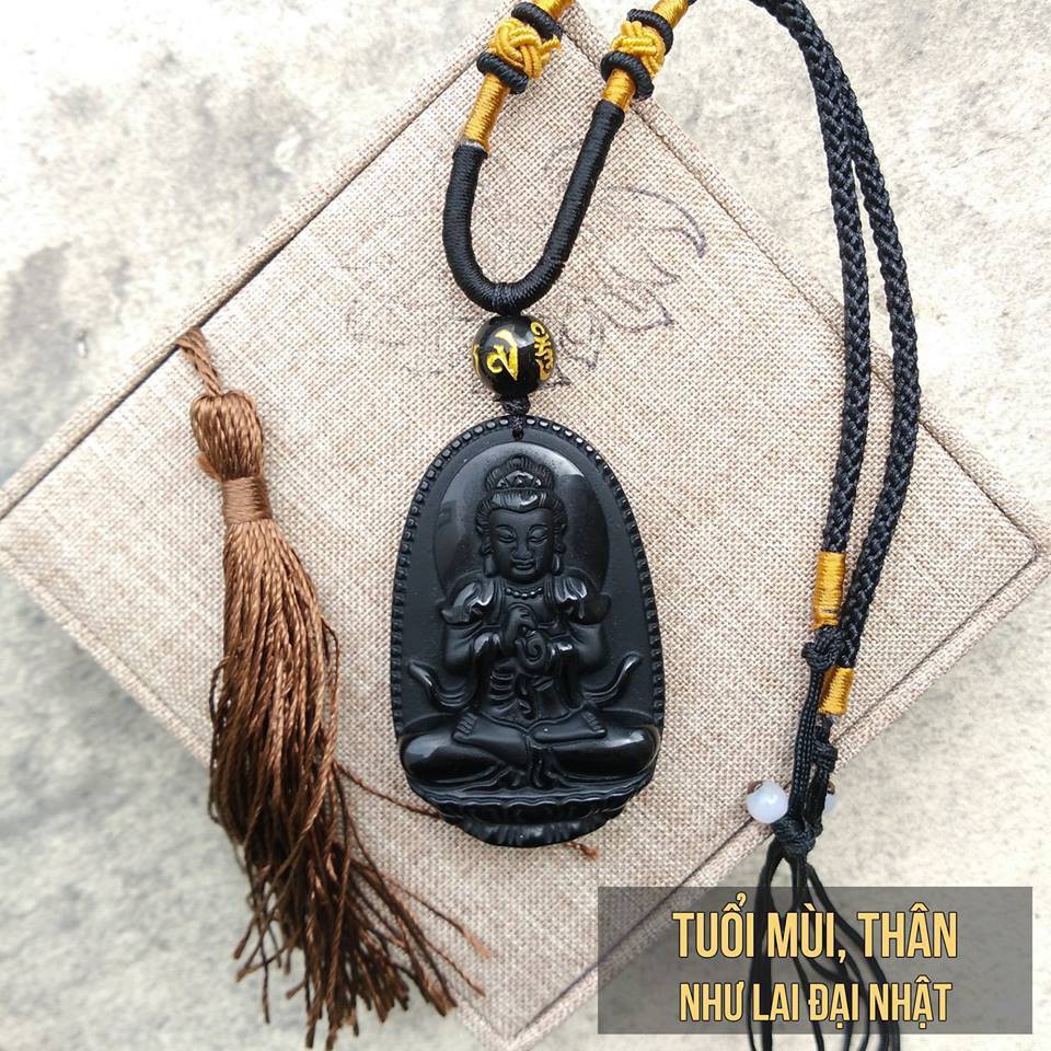 Phật Bản Mệnh Như Lai Đai Nhật Phù Hộ Tuổi Mùi, Thân Đá Obsidian Màu Đen