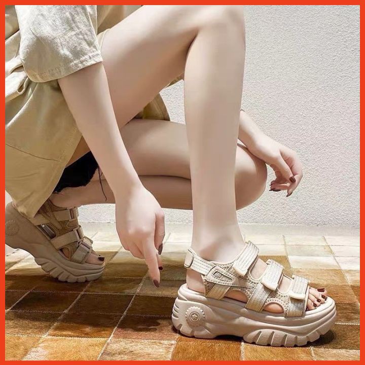 Dép Sandal Nữ Học Sinh Quai Dán Đế Cao 6cm Giày Sandal Hàn Quốc Đi Học, Đi Chơi