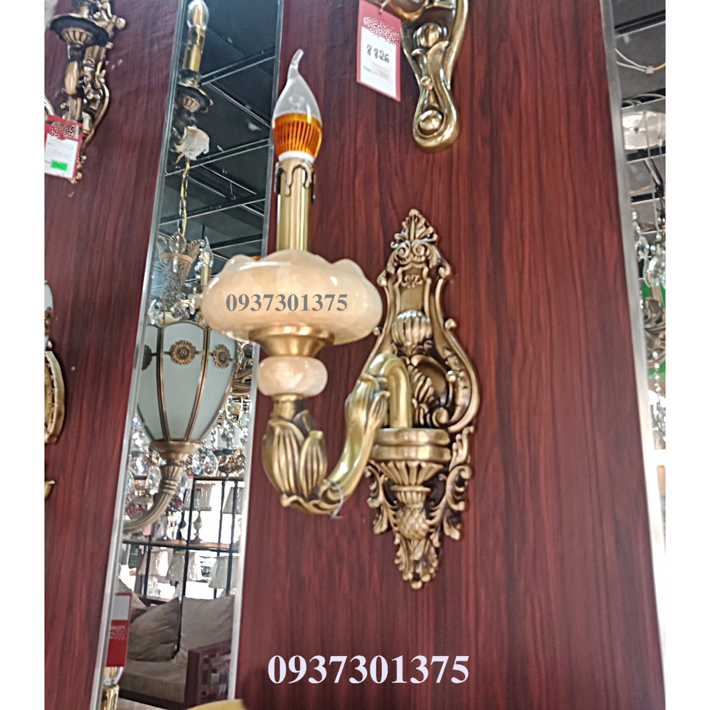 Đèn Tường Nến,Chất Liệu Đồng xịn Chao đá tự nhiên,kèm bóng đèn led cao cấp T981-1
