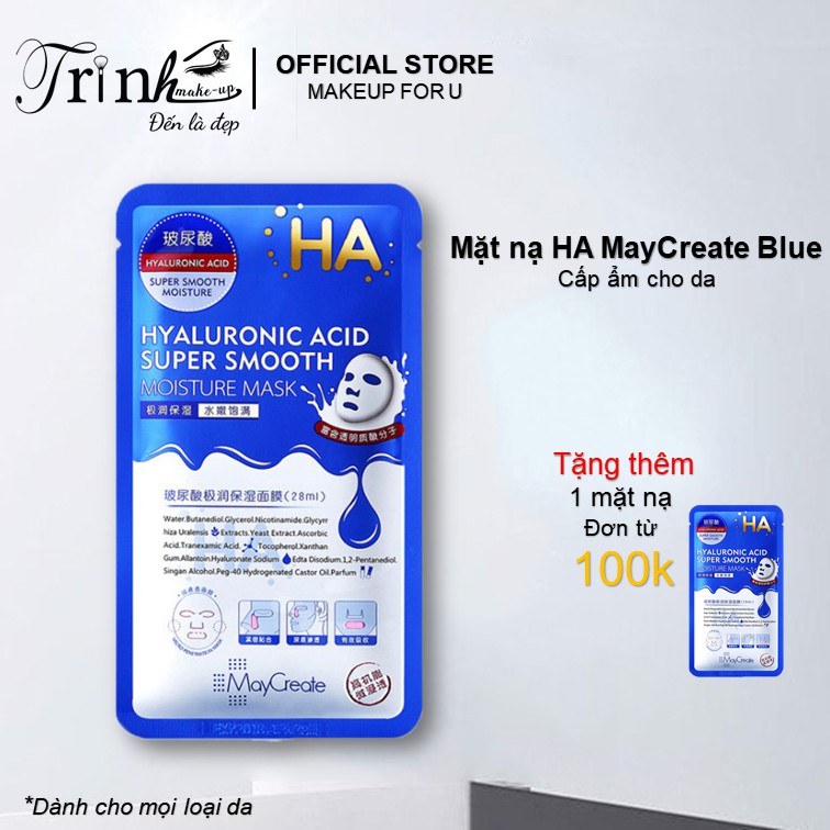 Mặt Nạ Dưỡng Ẩm Trắng Da HA Xanh Hyaluronic Acid Maycreate 1 miếng Nội Địa Trung 28ml