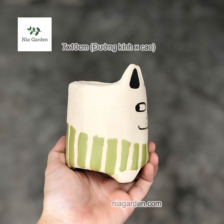 Chậu chó xanh lá trồng cây để bàn sen đá mini xương rồng Nia Garden N4