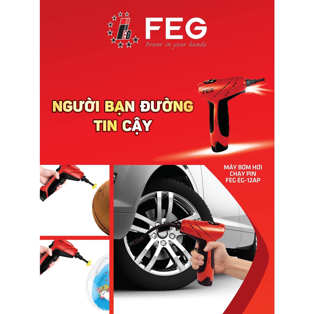 MÁY BƠM HƠI XE CHẠY PIN 12V  FEG EG-12AP- HÀNG CHÍNH HÃNG