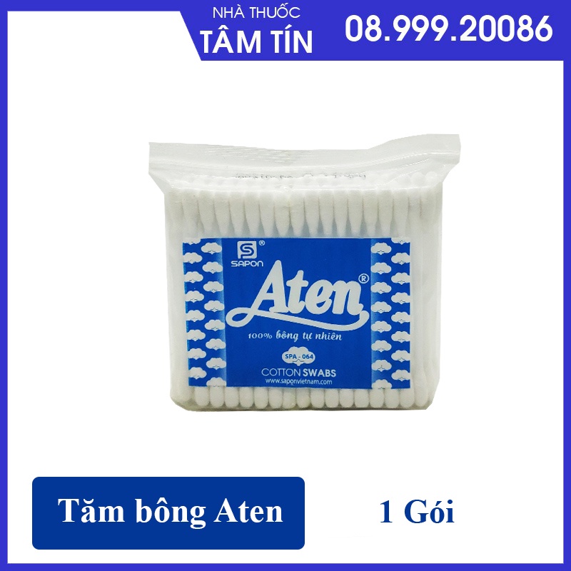 Tăm Bông Aten Kháng Khuẩn Người Lớn Vệ Sinh Tai Mũi, Bông Ngoáy Tai Aten An Toàn Tiêu Chuẩn Thụy Sĩ